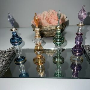 New 4 pack of 4" Miniature Hand Blown Egyptian Glass Perfume Bottles
